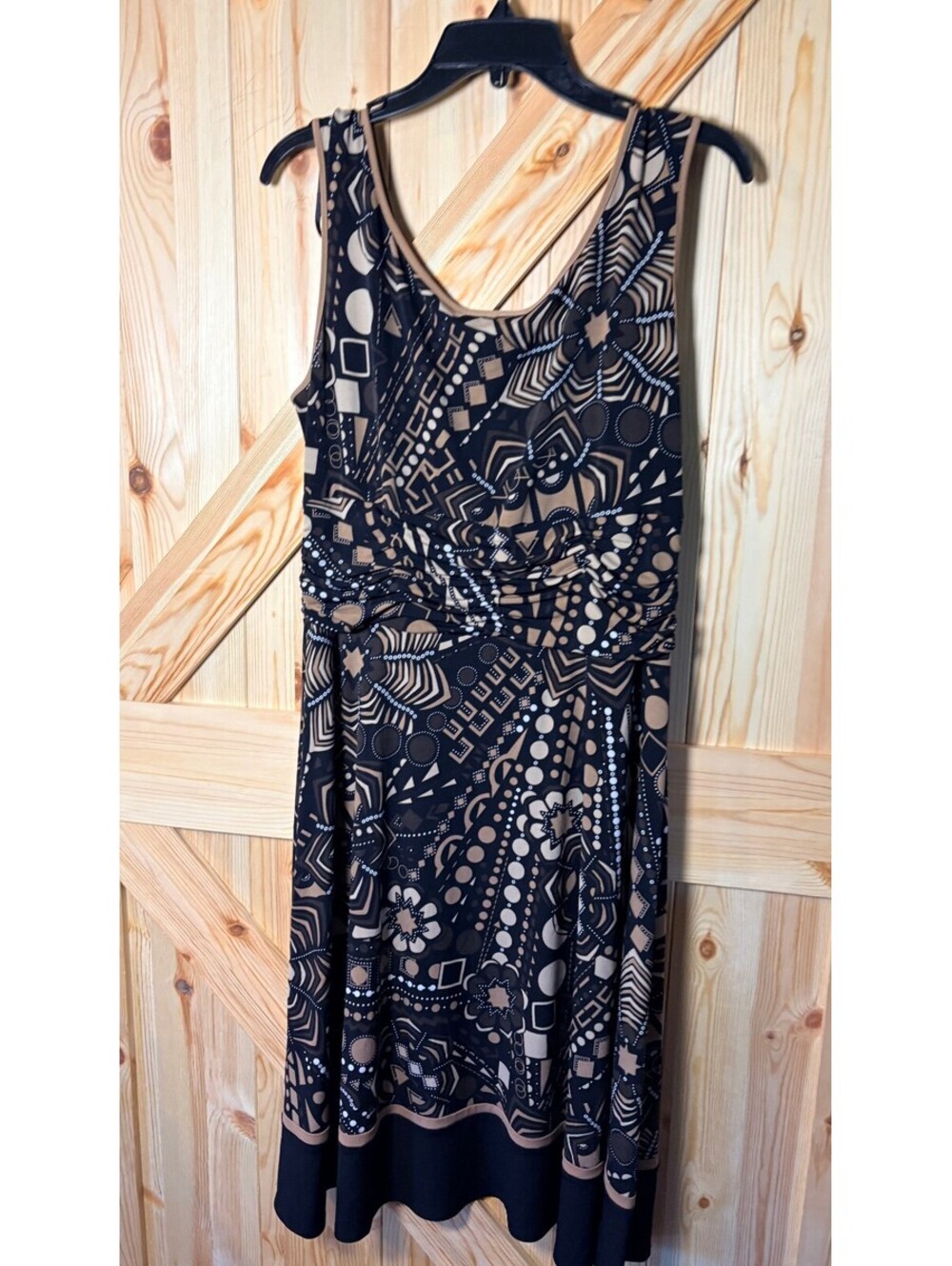 Studio I Women's Sleeveless Brown and Black Patterned Dress Size 12